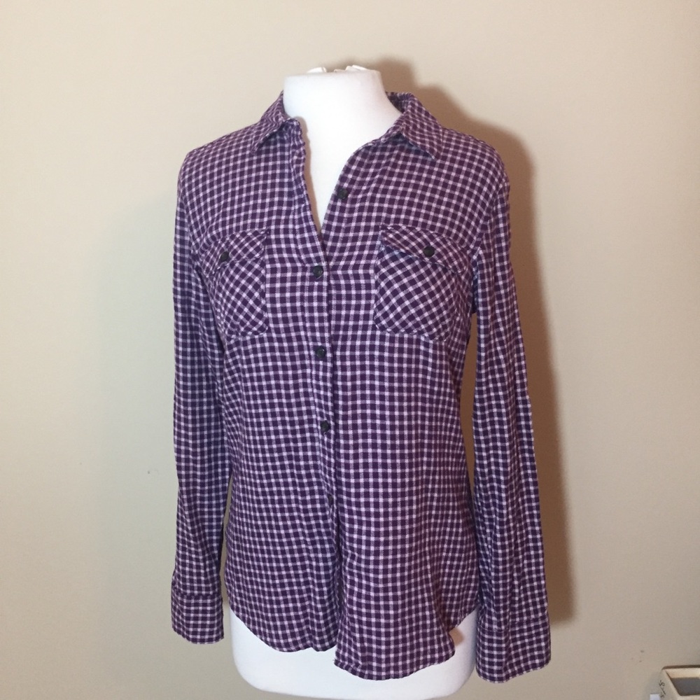 Eddie Bauer burgundy plaid flannel button up M